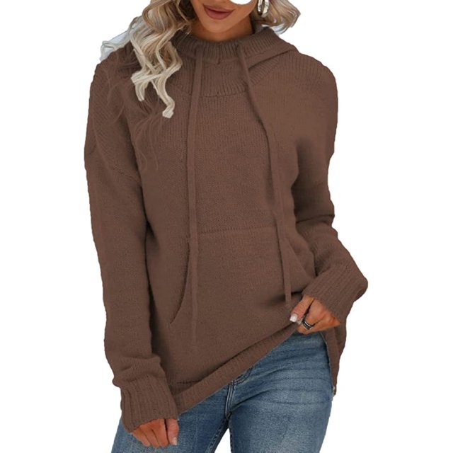 LinYooLi Hoodie Sweaters for Women Slouchy Solid Color Casual Loose Long Sleeve Pocket Pullover Sweaters with Drawstring