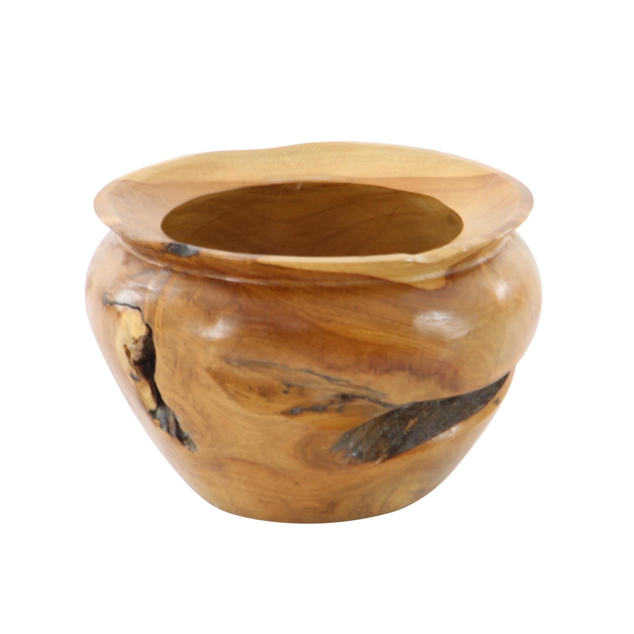 DecMode 9" Handmade Round Live Edge Free Form Brown Teak Wood Decorative Bowl