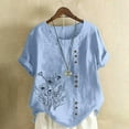 thumbnail image 2 of Womens Plus Size Tops Cotton Linen Shirts Casual Boho Floral Short Sleeve Blouse Oversized Loose Ladies Tunic Tops on Sale, 2 of 4