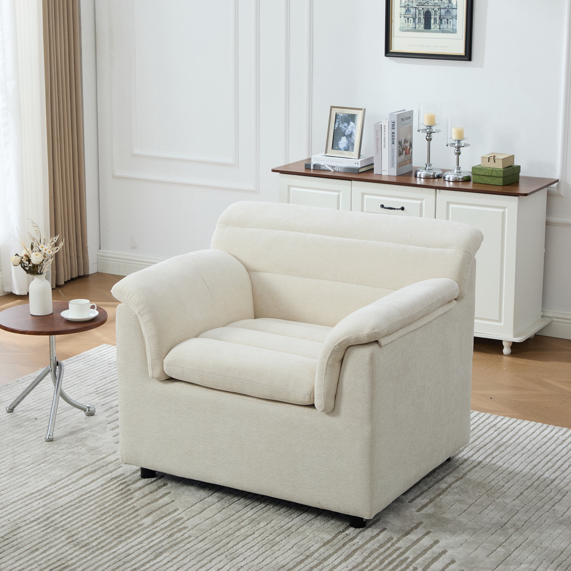 HOQBN 38" Oversized Accent Chair,Chenille Upholstered Living Room Chairs,Modern Arm Chair for Living Room, Bedroom,Beige
