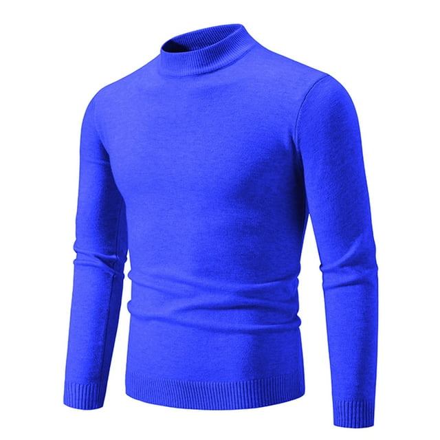 Rbaofujie Chandail de Noël pour Homme en Tricot Col Roulé Simulé Vintage Col Rond Couleur Unie Chandail Élastique Molletonné Tendance Chandail Bleu Chandail Ras du Cou pour Homme
