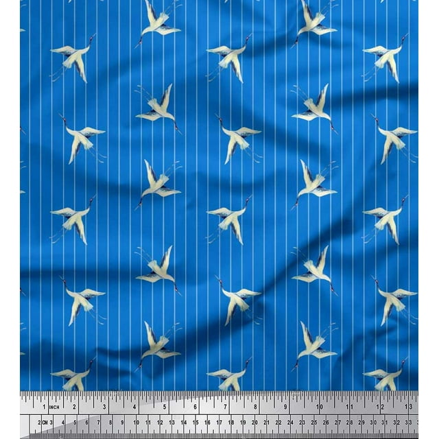 Soimoi Viscose Chiffon Fabric Stripe & Stork Bird Fabric Prints By Yard 42 Inch Wide
