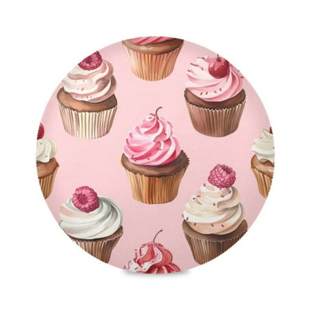 

Round Plate Mat 15.4x15.4 Inchesx1 Placemat Table Mat Kitchen Mat Coffee Mat Fabric Thick Strong Wear-Resistant Heat Resistance Pink Cupcake