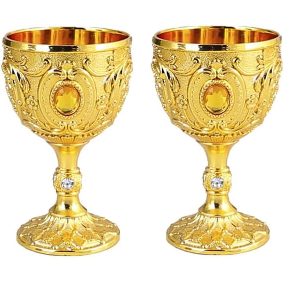 Vintage Chalice Goblet Royal Chalice Embossed Cup Vintage Zinc Alloy Goblet Medieval Party Decorations for Halloween Party Drinking Decor Supplies (Gold)