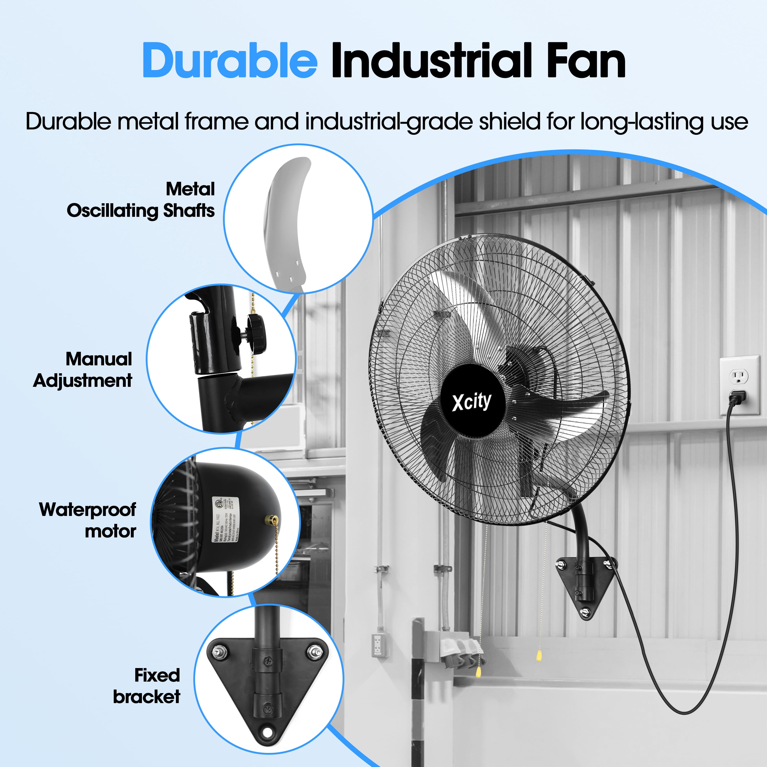 avobird 18-Inch Metal Wall-Mounted Fan — 3-Speed Settings, 90° Left-to-Right Oscillation,Powerful Airflow Up to 2600 CFM — High-Velocity Industrial Fan, Ideal for Homes, Factories, and Workshops