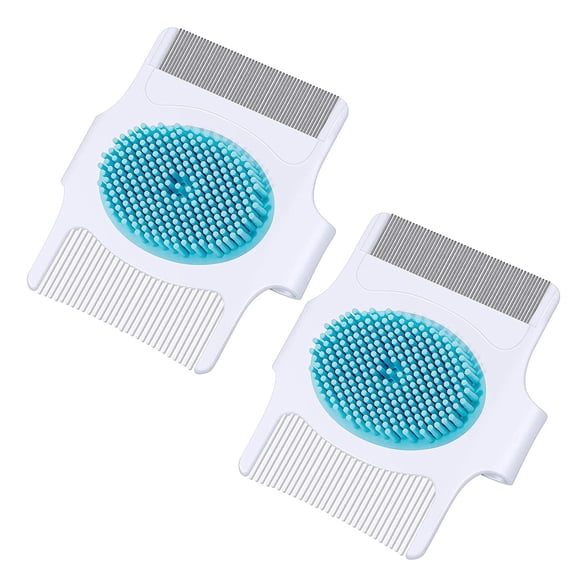 PEACNNG 2 Pieces Cradle Brush and Comb, 3-in-1 Design, Baby Scalp Safe Brush with Soft Rubber Bristles, Helps Gently Massage Scalp (Blue)