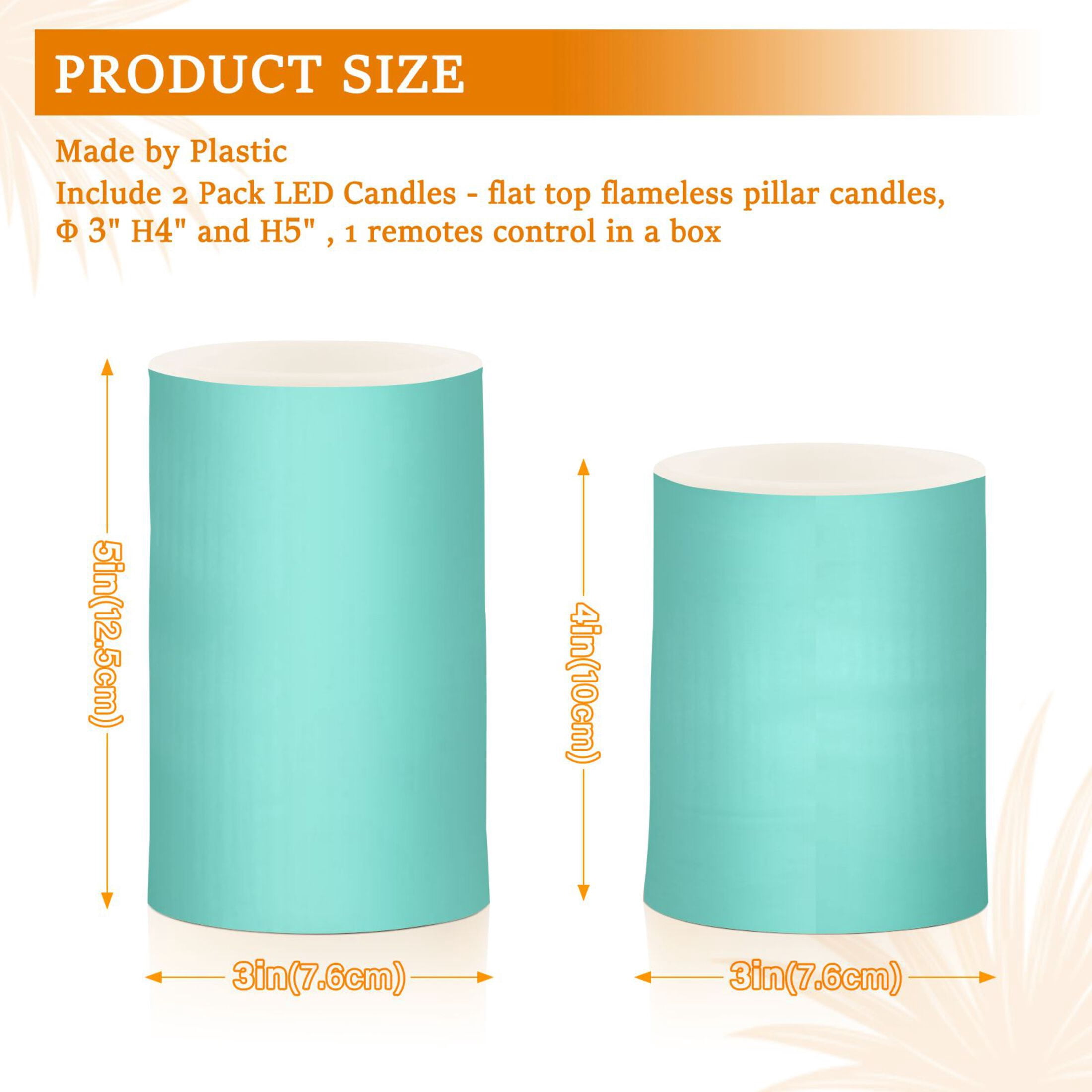 Turquiose Teal Flickering Flameless Candles Battery Operated with Remote Timer LED Pillar Candles Set of 2
