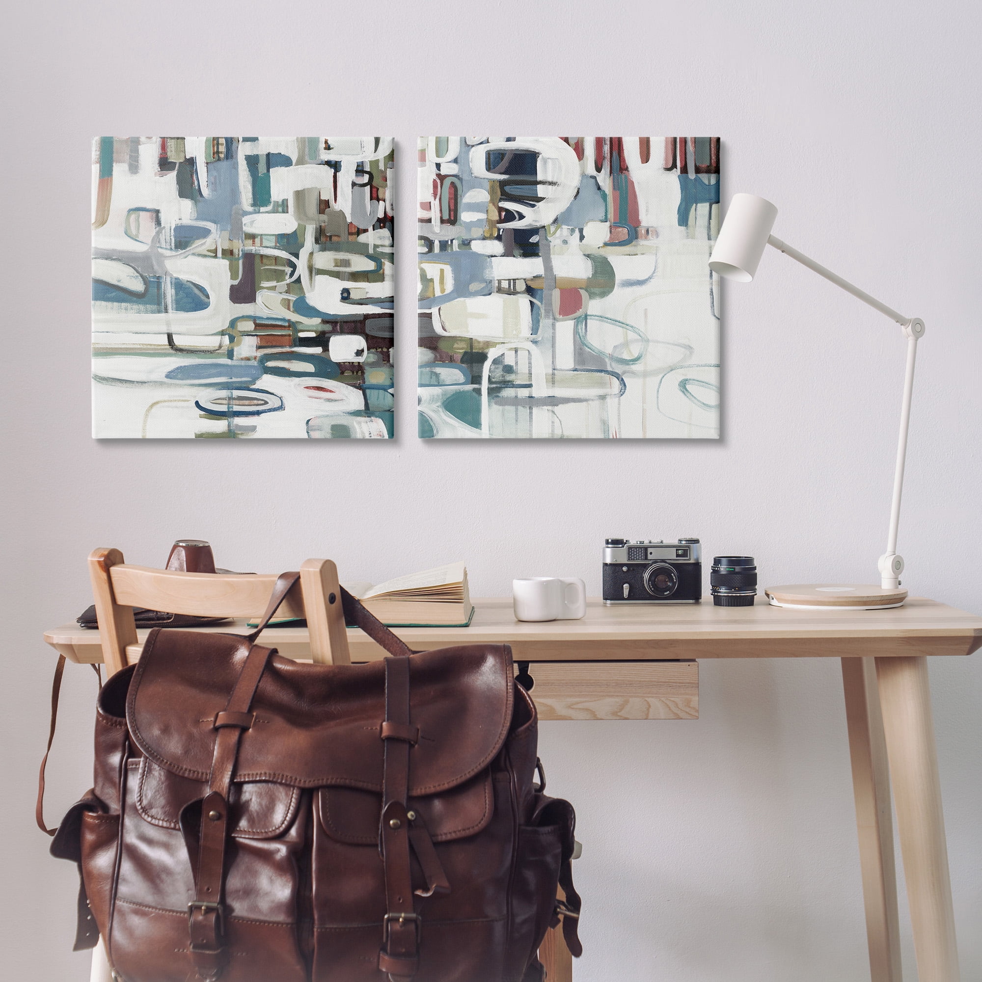 Stupell Industries Chaotic Intertwining Shapes Abstract Painting Gallery Wrapped Canvas Art Print Wall Art, 24 x 24, Set of 2