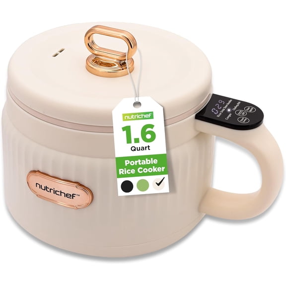 1.6L Portable Electric Rice Cooker, Multi-Functional with Non-Stick Ceramic Coating, Digital Control Panel, 6 Optional Functions, Anti-Burn Dry, Automatic Power-Off (White)