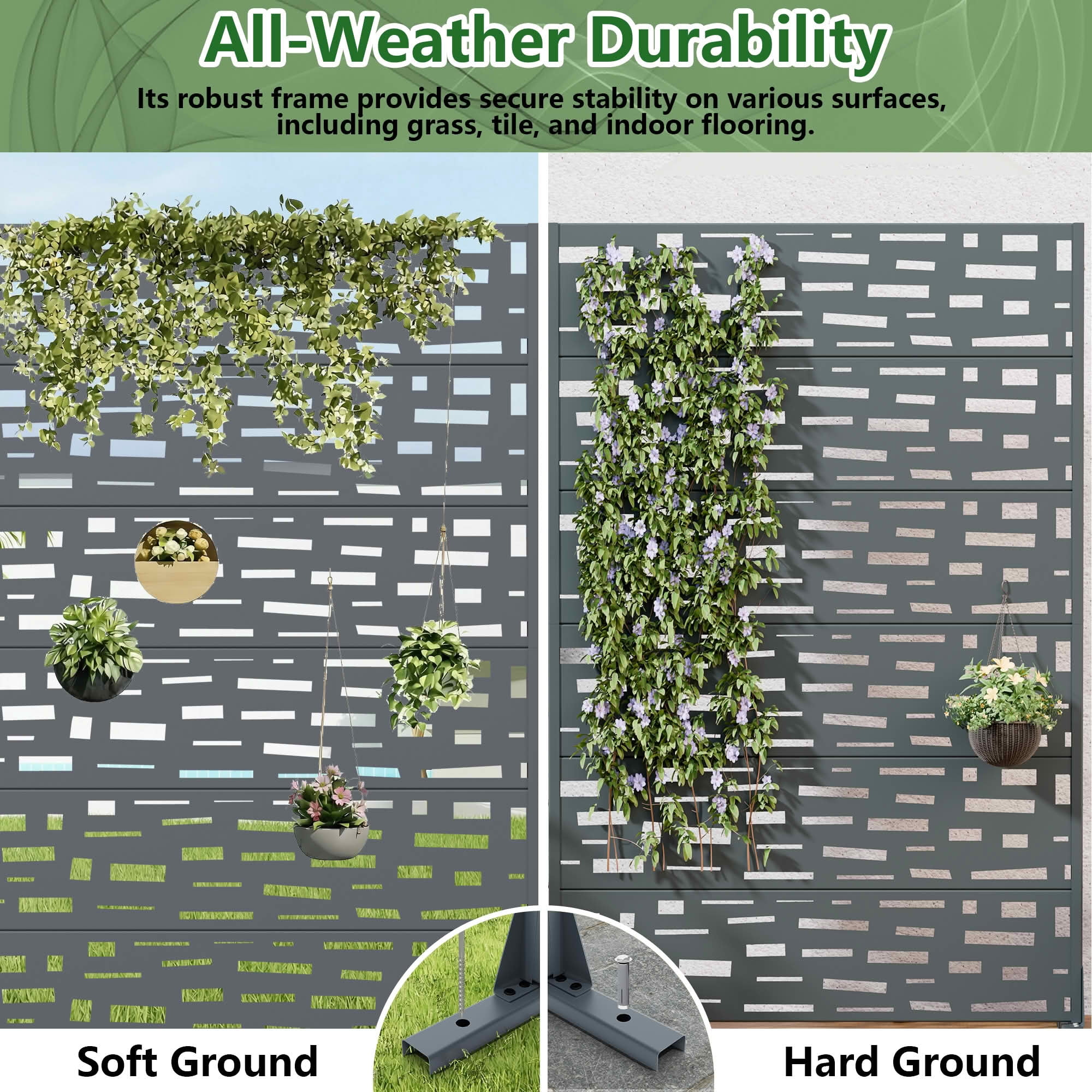 MAYEERTY 72X47" Metal Outdoor Cambrian Gray Privacy Screen for Backyard & Garden, 6 Piece Set