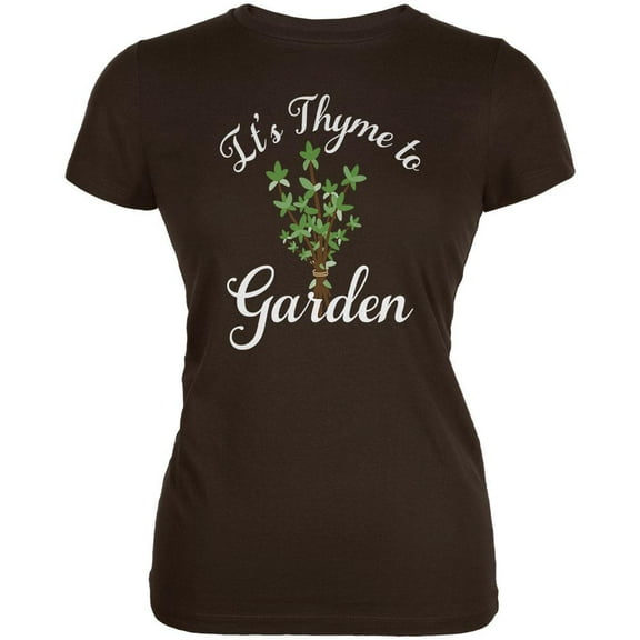 Gardening It's Thyme Time to Garden Juniors Soft T Shirt Brown 2XL