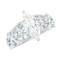 Rosec Jewels Moissanite Marquise Engagement Ring 1 Carat - Filigree Ring (5X10 mm, D-VS1 Quality Certified), 14K White Gold, US 8.50