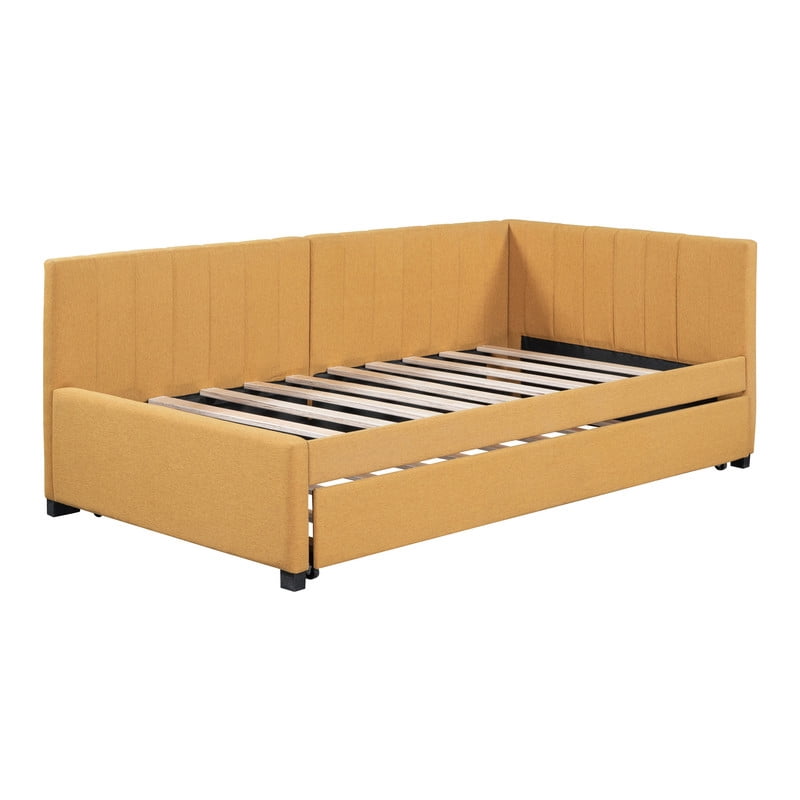Aukfa Daybed with Trundle, Twin Size Upholstered Bed Frame, Yellow