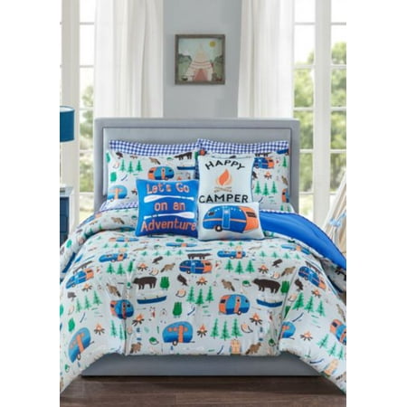 Blue Green Orange Boys Camping Outdoor Adventure Twin Comforter