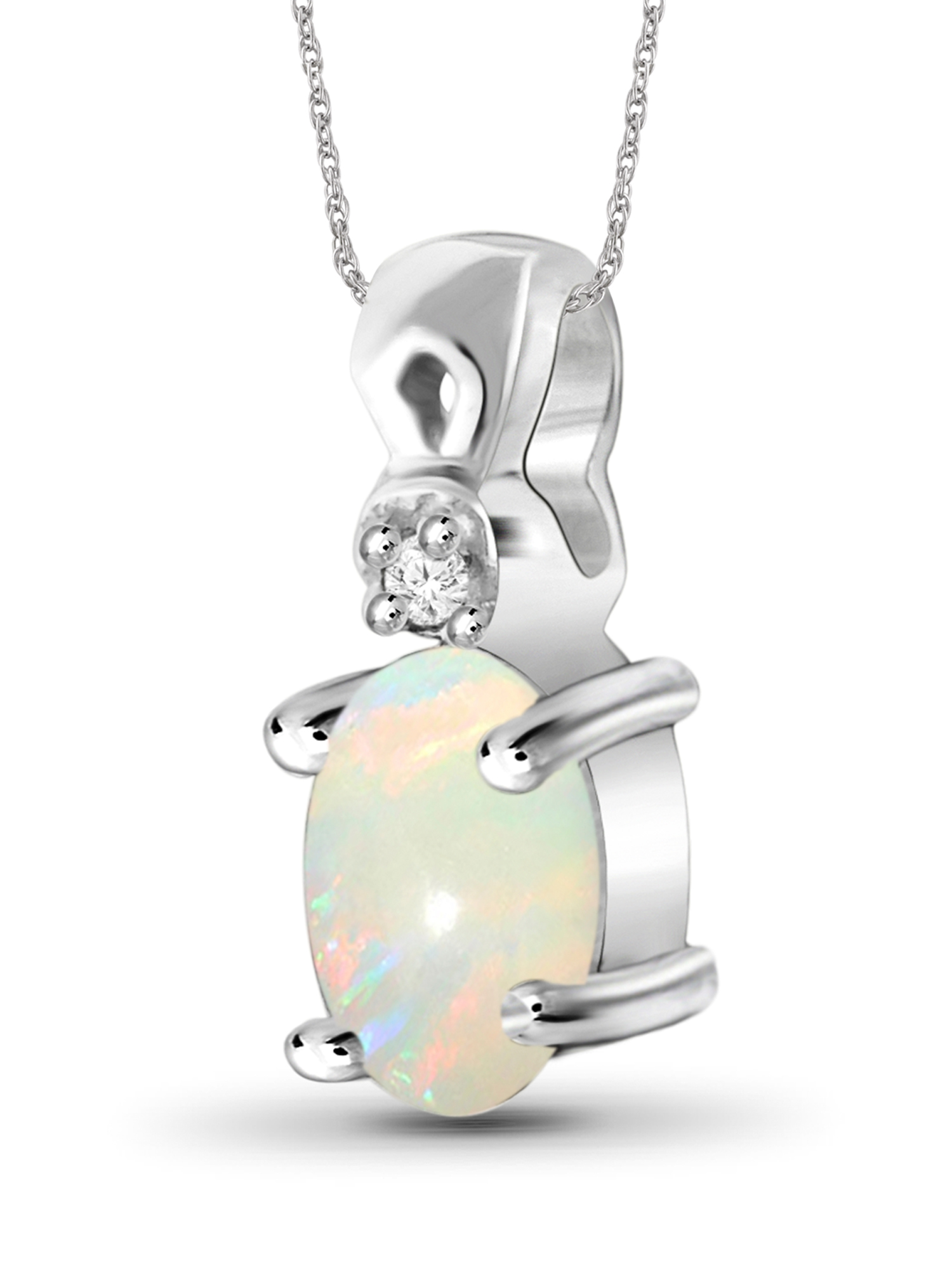JewelersClub Silver Necklaces for Women –Silver Necklace for Women .925 Sterling Silver – Opal Necklace Centerpiece, White Diamond Accents – Hypoallergenic Pendant