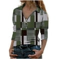 thumbnail image 2 of Cute Shirts For Women V Neck Long Sleeve Color Block Loose Zip Elegant Casual T Shirt Breathable Soft Fall Basic Work Tee Vacation Clothes Green XXL, 2 of 6