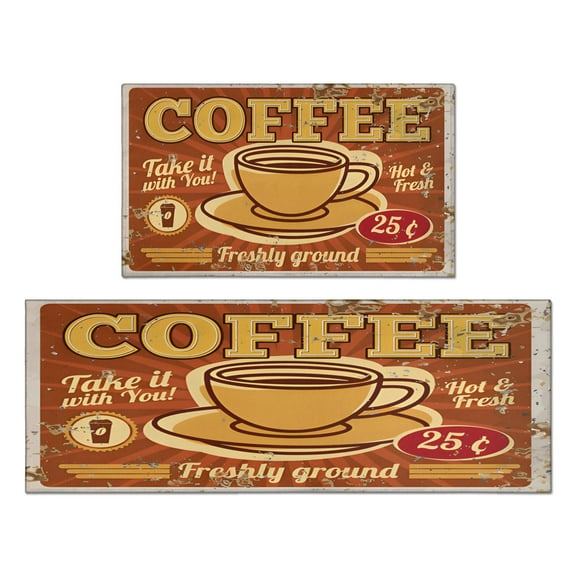 Coffee Mug Farmhouse Design Kitchen Rug Set Of 2,Kitchen Rugs Mats with Dirty Resistance,washable,Non-Slip,kitchen Mats 17.7x24 17.7x48inch