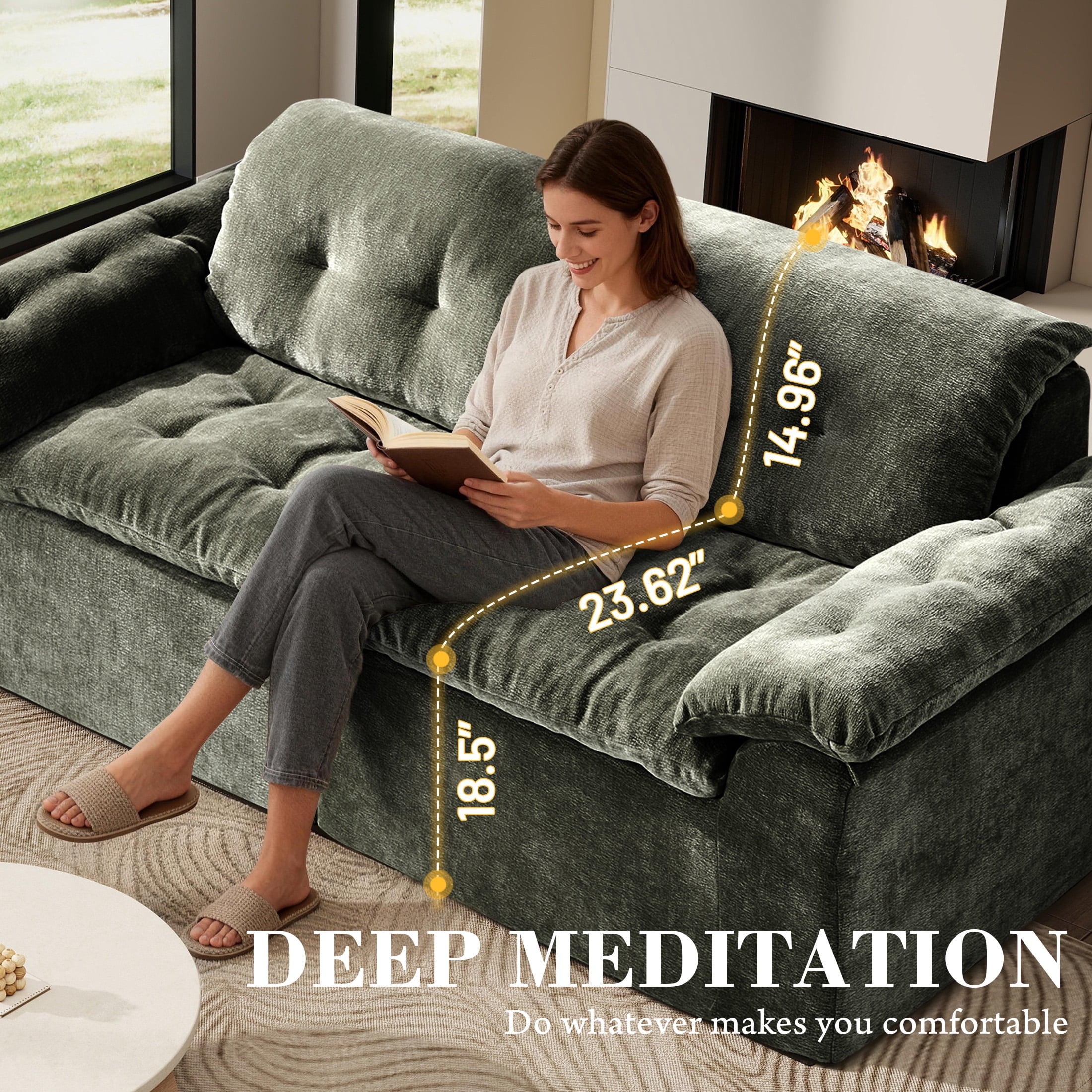 Aukfa 2-Piece Cloud Modular Sectional Sofa for Living Room, Ice Flower Chenille, Green