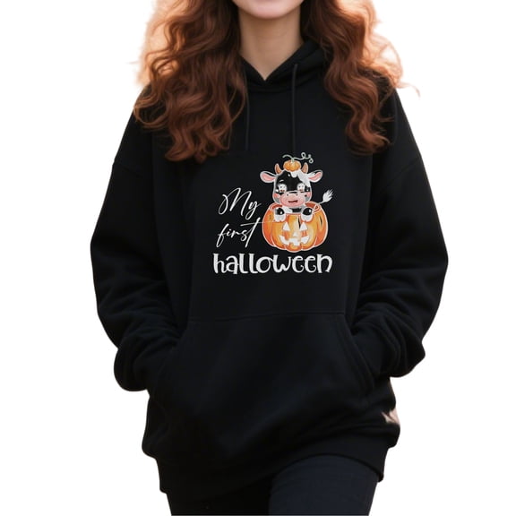 Spooky Cow Halloween Cow Hoodie for Men and Women, Unisex Pullover Hooded Sweatshirt, Comfortable Cotton Poly Blend, Casual Fall Seasonal Outfit