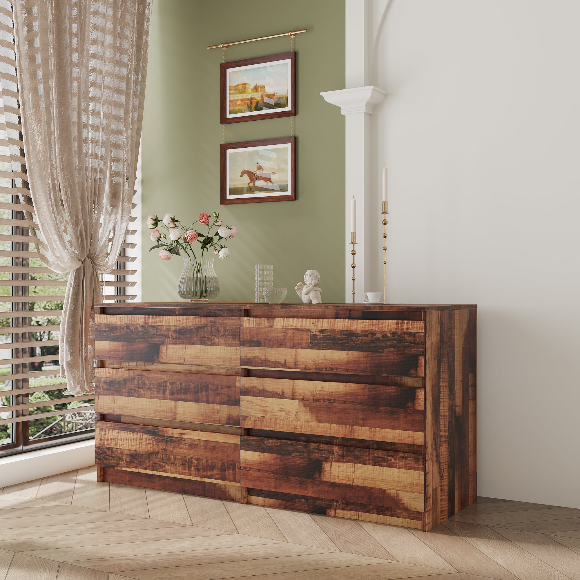 Kadyn 6 Drawer Dresser, Walnut Nursery Dresser, Chest of Drawer for Bedroom Kadyn 6 Drawer Dresser, Walnut Nursery Dresser, Chest of Drawer for Bedroom