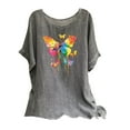 thumbnail image 3 of QATAINLAV Hauts d'Été pour Femmes en Coton et Lin de Plage Mode Tunique à Imprimé Papillon T-Shirts Amples Décontractés Col Rond Manches Courtes Blouses Fluides 50 pour Cent de Rabais Ventes Aujourd'hui Gris TTG, 3 of 8