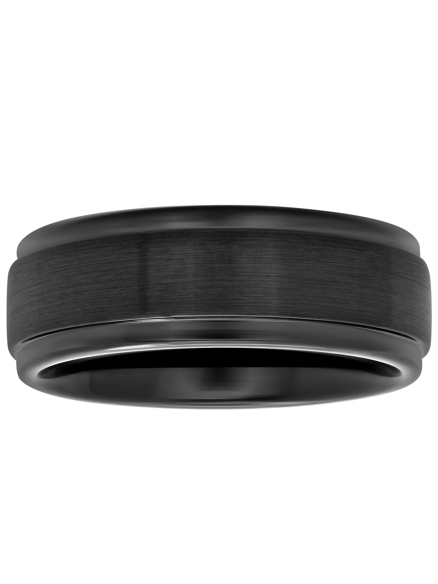 Brilliance Fine Jewelry Men's Black Tungsten Step Edge Satin Comfort Fit 8MM Wedding Band - Mens Ring