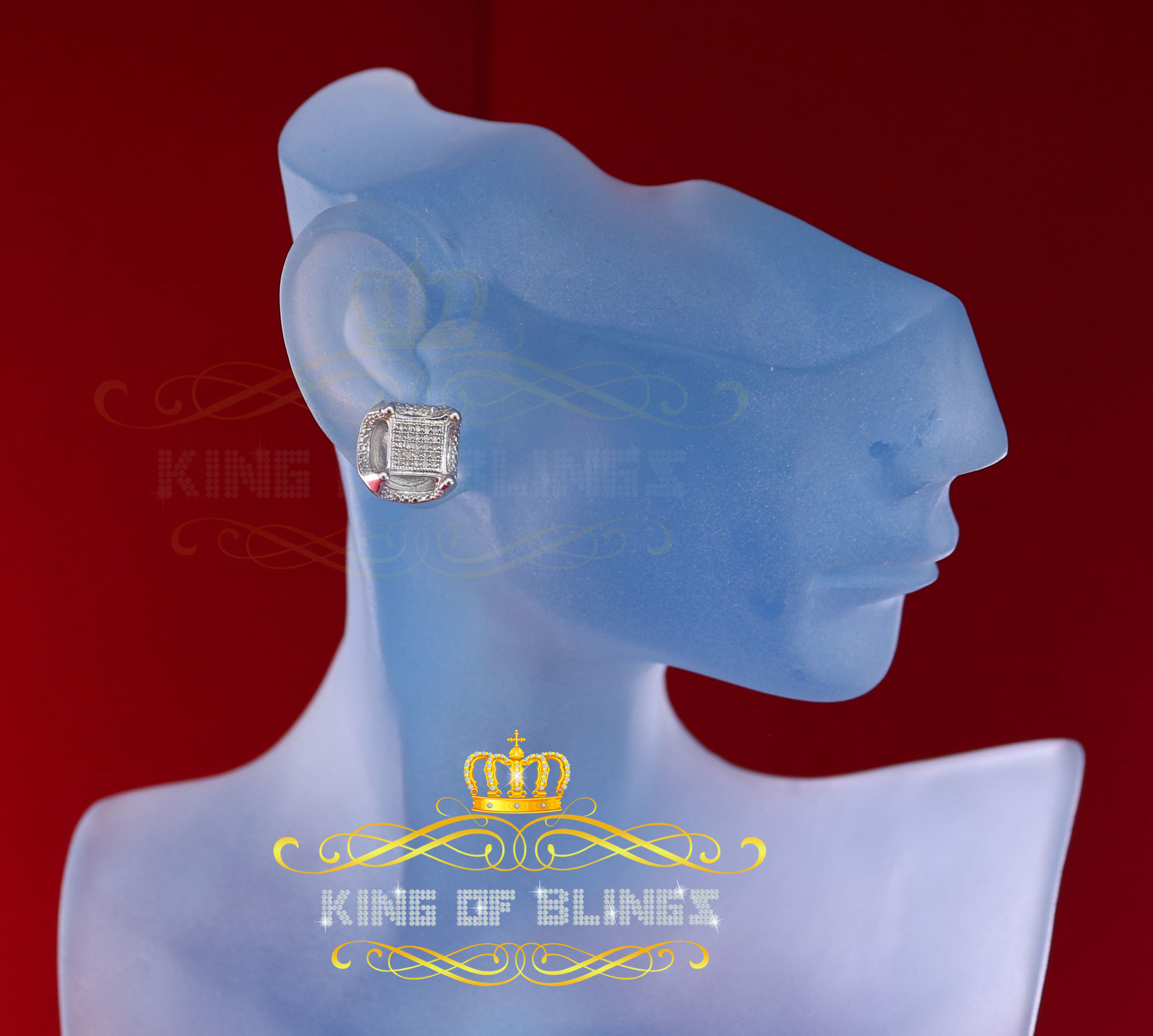 King of Bling's Women's Stud In 925 White Sterling Silver 0.20ct Diamond Stud Men's Earrings
