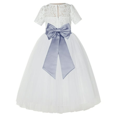 

Ivory Floral Lace Vintage Flower Girl Dresses for Wedding Pageant LG2T
