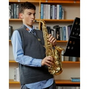 Eastar Alto Saxophone with Stand E Flat Gold Lacquer Student Beginner Sax Full Kit School Band Orchestra Instruments AS-II