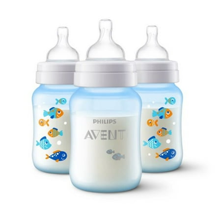 Philips Avent Anti Colic Bottle, BPA Free, 3 Wide Neck Bottles, Special Edition Sea Turtle Design, BLUE, 9 Oz SCF407/35