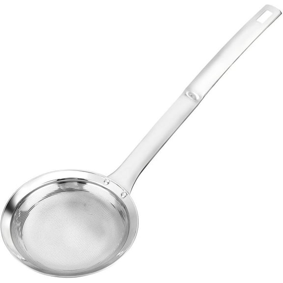 Multi-functional Hot Pot Fat Skimmer Spoon - Stainless Steel Fine Mesh Food Strainer for Skimming Grease and Foam DIA 4.4" (L)