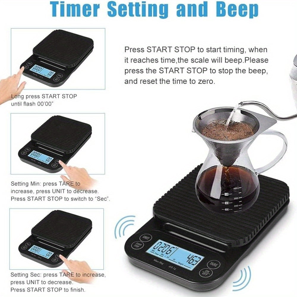 Italian timed coffee scale, coffee bean weighing device, LED display electronic scale, multifunctional high-precision roasted coffee scale