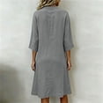 thumbnail image 6 of Yteetum Summer Dresses for Women Cotton Linen 3/4 Sleeve V Neck Button Dress Casual Solid Loose Breathable Qucikly Dry 3/4 Length Sleeve Tavel Vacation Midi Dresses, 6 of 7