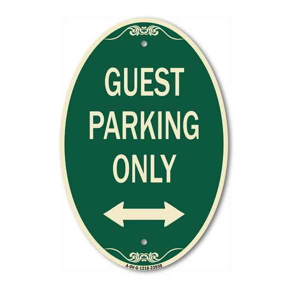 SignMission Designer Oval Series Sign - Guest Parking Only (With Bidirectional Arrow) | Green & Tan 12" X 18" Heavy-Gauge Aluminum Architectural Sign | Commercial Grade | Made in the