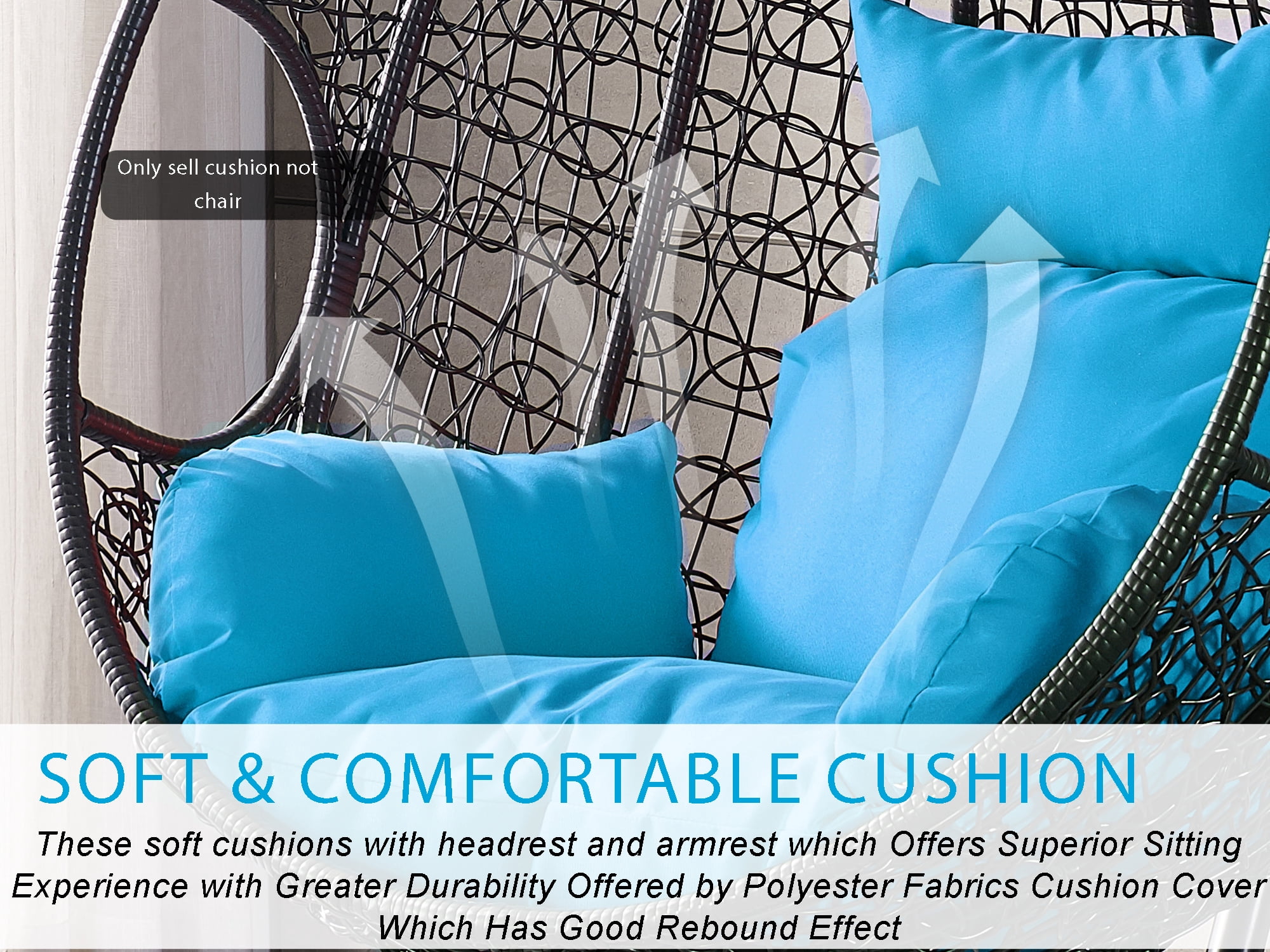 SK CHUMRA Outdoor/Indoor Cushion Hanging Swing Egg Chair Mats Pads NonSlip Soft Washable Cushion with Headrest & Armrest