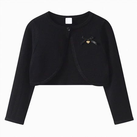 Xyant Little Girls Knit Cardigan Sweater Bolero Shrug with Ruffle Trim Toddler Girls Long Sleeve Cropped Bolero Jacket Coat Sweaters for Girls (Black 13-14 Years)