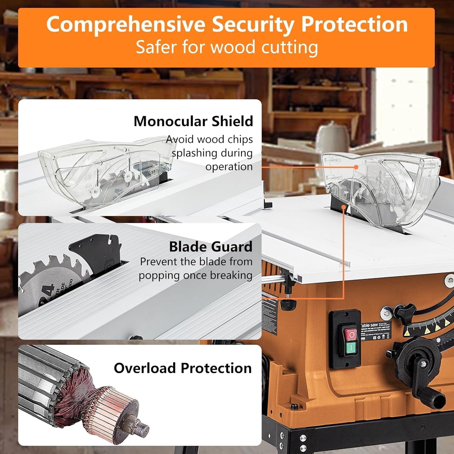 Garvee Table Saw 10 Inch, 15 Amp 5000RPM Powerful Tablesaw With Stand & Protective Cover, Tabletop Saw 90° Cross Cut & 0-45° Bevel Cut, Adjustable Depth, for Woodwork