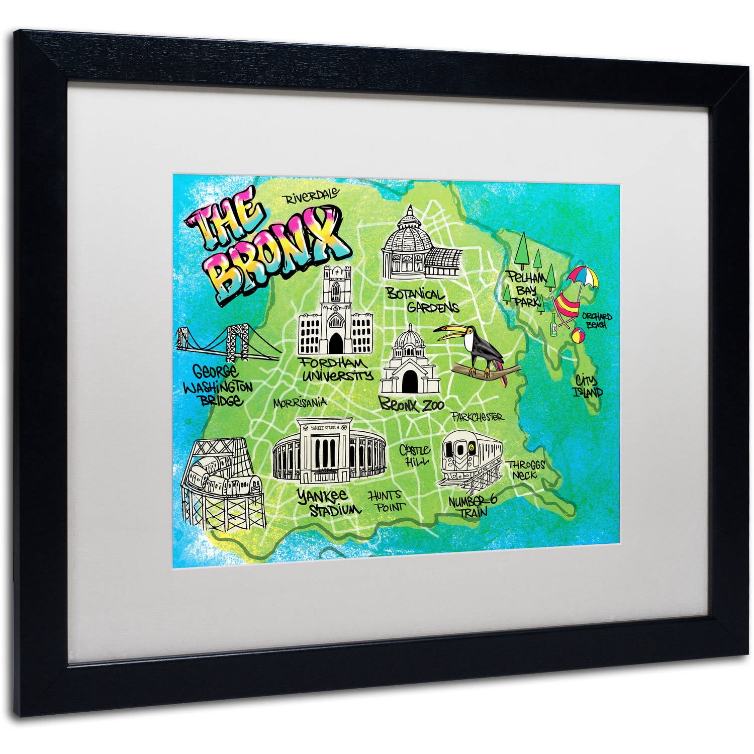 Trademark Fine Art "Bronx Map" Canvas Art by Elizabeth Caldwell, White Matte, Black Frame