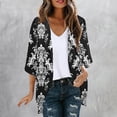 thumbnail image 2 of yoeyez Lightweight Cardigans for Women Floral Print 3/4 Sleeve Kimono Cardigan Loose Cover Up Casual Summer Beachwear 2026 Black,L, 2 of 6