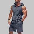 thumbnail image 2 of Stamzod Mens Track Suits 2 Piece Set Summer Solid Color Sleeveless Hoodie and Shorts Casual Loose Plus Size Workout Sweatsuits for Men with Zipper Dark Gray XL, 2 of 7