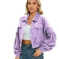 thumbnail image 3 of Defitshape Women's Crop Jacket Soft Long Sleeve Coat Fall Travel Fashion Spring Loose Corduroy Winter Outerwear Purple Medium, 3 of 4