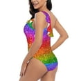 thumbnail image 4 of Haiem Colorful Glitter Women's One Piece Swimsuits Tummy Control One Shoulder Bathing Suits Ruffle Swimwear-Small, 4 of 8