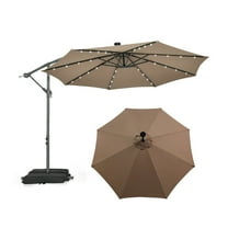 Resenkos 10 Feet Cantilever Umbrella with 32 LED Lights and Solar Panel Batteries-Tan, Patio Offset Umbrella with Easy Tilt Adjustment, Outdoor Hanging Umbrella, Sunshade Umbrella Canopy