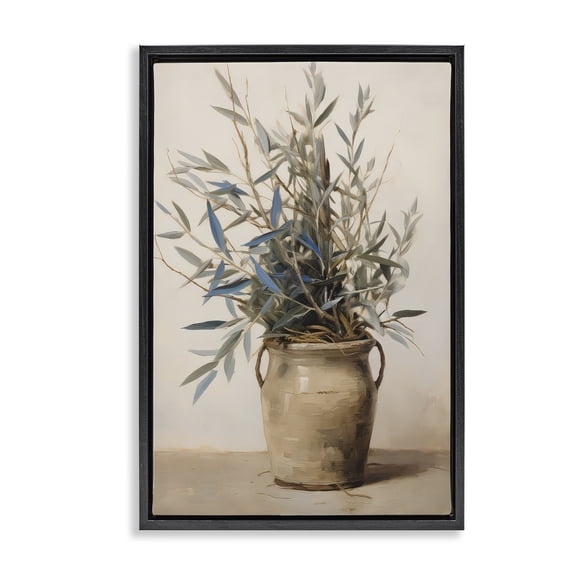 Stupell Industries Farmhouse Country Pottery Plant Black Floating Frame Canvas Art, 17 x 25, by Petals Prints Design