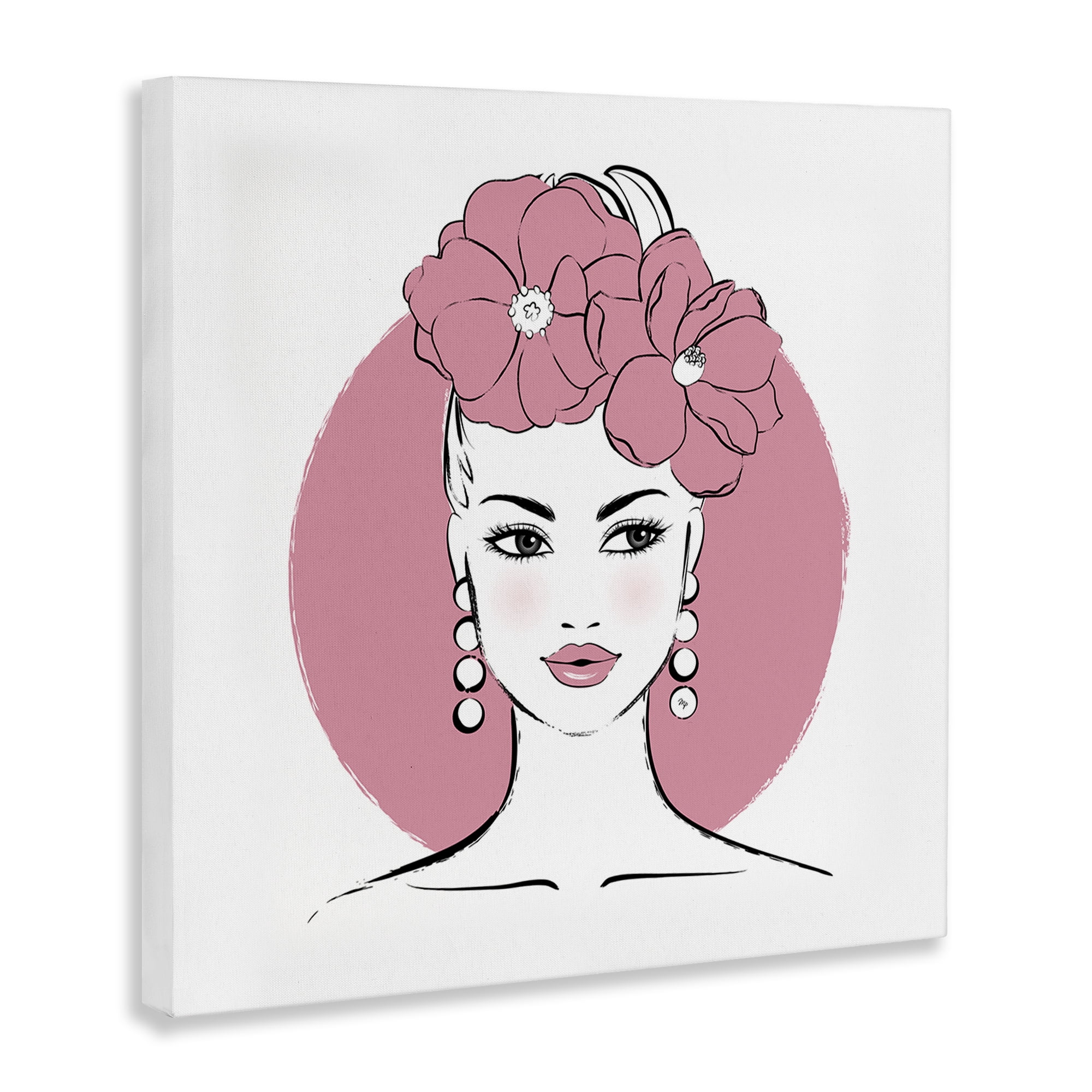 Stupell Industries Pink Lady Portrait Novelty Painting Gallery Wrapped Canvas Art Print Wall Art, 30 x 30