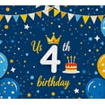 thumbnail image 3 of Blue Themed 4th Birthday Backdrop Banner with Crown Cake Balloons and Stars Party Decoration Happy Birthday Photography Props Party Supplies Background Decor, 3 of 6
