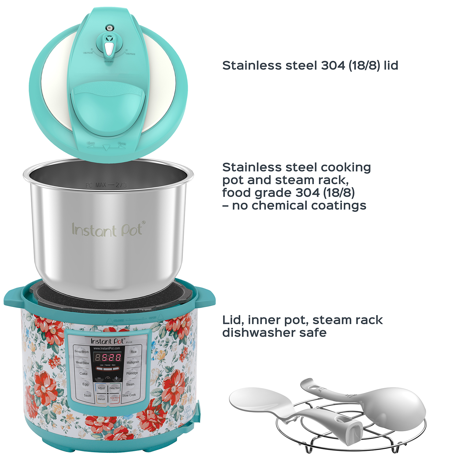 The Pioneer Woman Instant Pot LUX60 6 Qt Vintage Floral 6-in-1 Multi-Use Programmable Pressure Cooker, Slow Cooker, Rice Cooker, Saute, Steamer, and Warmer - image 2 of 12