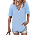 thumbnail image 2 of Gibobby Camiseta de Manga Corta con Cuello en V Blusa gasa con cuello en V color liso para mujer con mangas(Azul,M), 2 of 5