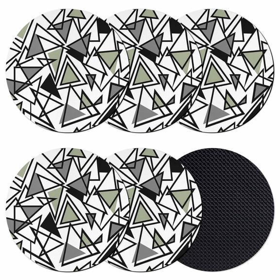Sage Green Black Geometric Coasters Set of 6, Absorbent Coasters for Drinks, Abstract Art Modern Line Coaster for Desk Coffee Table Protection, Home Decor House Warming Gifts 4"
