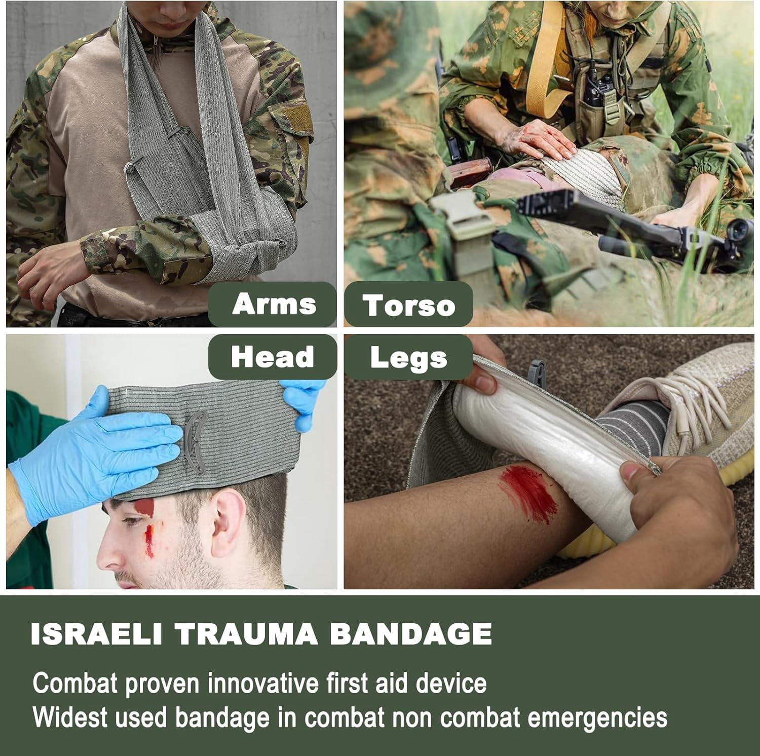 Upgrade Israeli Style Emergency Bandage, 8Pack 6 Inch Compression Bandage for Emergency Wound Dressing, First Aid and IFAK Trauma Kit